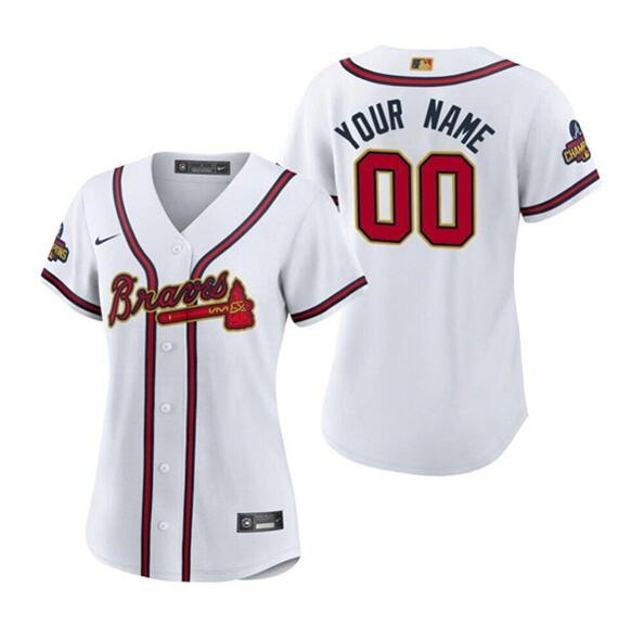 Women's Atlanta Braves Active Player Custom White/Gold World Series Champions 2022-23 Cool Base Stitched Baseball Jersey(Run Small)